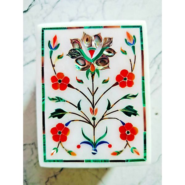 4"x 3" Inlay Jewelry Box Marble Stone Semi Precious Stones Home Decore Gift.