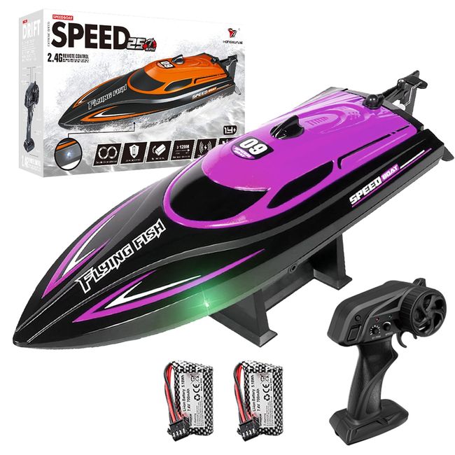 UOWGA RC Boat 20 MPH Fast RC Boat for Pool and Lake RC Boats with 2 Rechargeable Batteries, 2.4GHZ High Speed Remote Control for Adults and Boys (Purple)