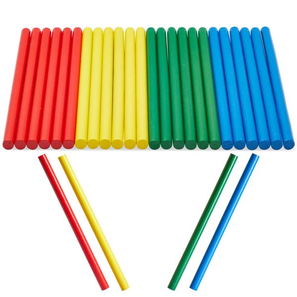 Juvale 24 Pack of Rhythm Sticks for Kids Bulk - 8 inches Wooden Lummi Sticks Music Toys - Classroom Preschool Percussion Instruments (4 Colors)