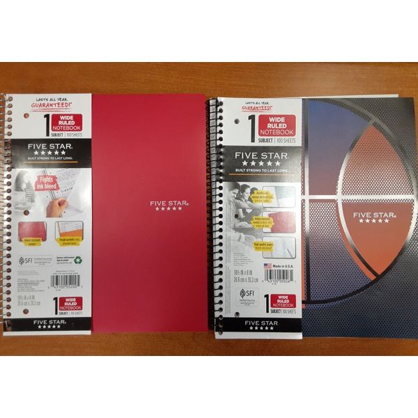 2 Pack: Five Star Spiral Notebook, 1 Subject, Wide Ruled  -E15F