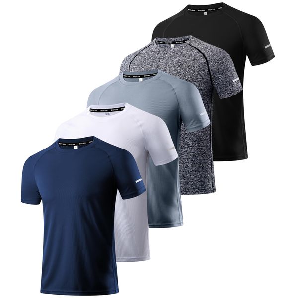 5er Pack Sport Tshirts Herren Kurzarm T-Shirts Funktionsshirt Laufshirt Schnelltrocknend Atmungsaktive Sport Shirt Fitnessshirt Trainingsshirt Fitness Oberteil für Running Workout Bodybuilding 5P02-XL