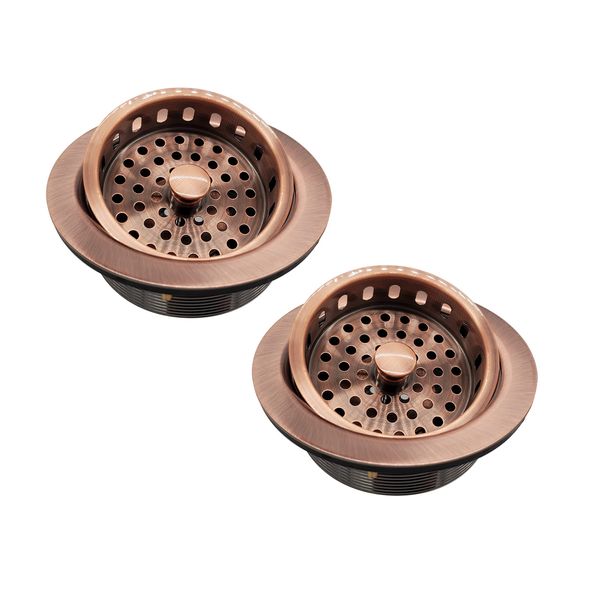 Westbrass D2145-11 3-1/2" Post Style Large Kitchen Sink Basket Strainer, Antqiue Copper (2-Pack)