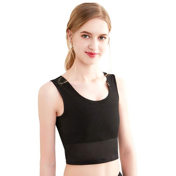 Bust Down Sports Bra Half Tank Top Mesh Metal Black Skin an – Q , , , black,