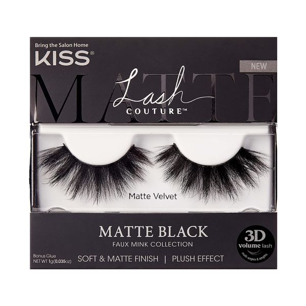 KISS Lash Couture Faux Mink 3D Matte False Eyelashes, Matte Velvet', 16 mm, Includes 1 Pair Of Lash, Contact Lens Friendly, Easy to Apply, Reusable Strip Lashes