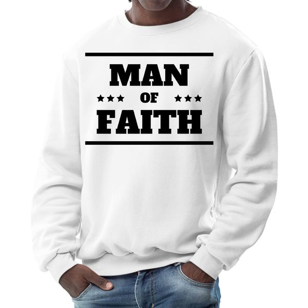 Mens Graphic Sweatshirt, Man of Faith Black Illustration - White / 3XL