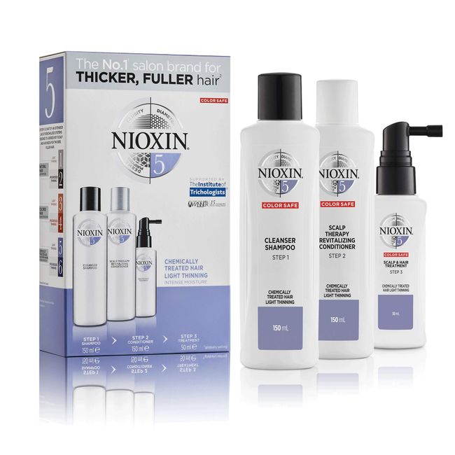 Nioxin 3-Part System | System 5 | Chemically Treated Hair with Progressed Thinning Hair Treatment | Scalp Therapy | Hair Thickening Treatment | Trial Kit