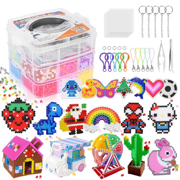 LULUETPUE Fuse Beads Kit,10000PC 5MM Melty Beads Set, Iron Melting Beads Craft Kit with Pegboards,Ironing Paper and Chain Accessories, Arts and Crafts Set for Kids Boys Girls Christmas Birthday Gift