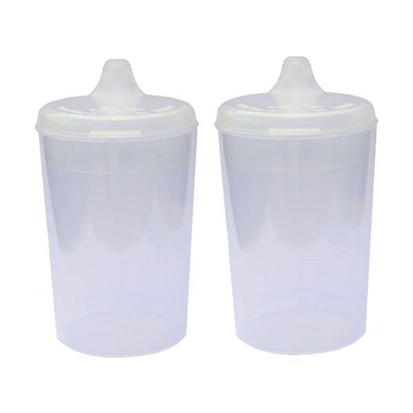 2 Pack - Clear Narrow Spout Feeding Beakers with Graduated Measurements and Controllable Flow Lid - Autoclavable, Microwave Safe and Spill-Proof