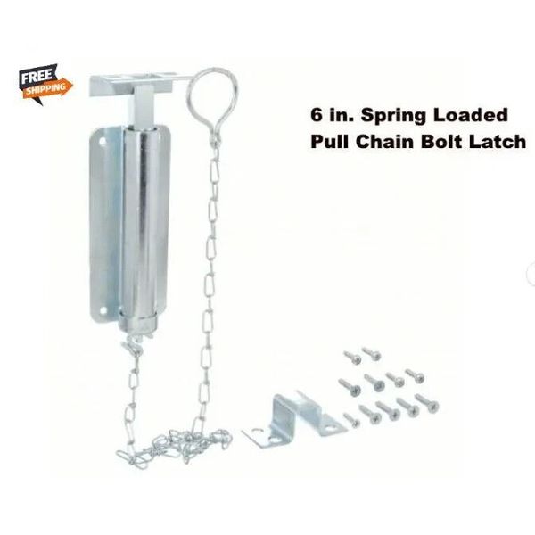 Pull Chain Bolt Latch 6" Zinc Finish Spring Loaded Barn Shed Gate Security