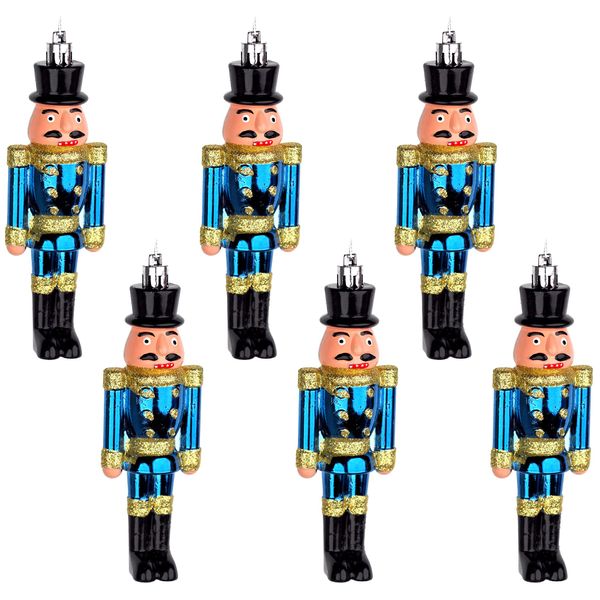 BWG 6 X Navy Blue Nutcracker Soldier 13cm Christmas Tree Baubles/Decorations