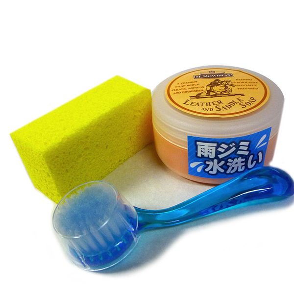 Mowbray Smooth Leather Shoe Wash! Saddle Soap Set (N4) (Saddle Soap, Cleaning Brush, Cleaning Sponge)