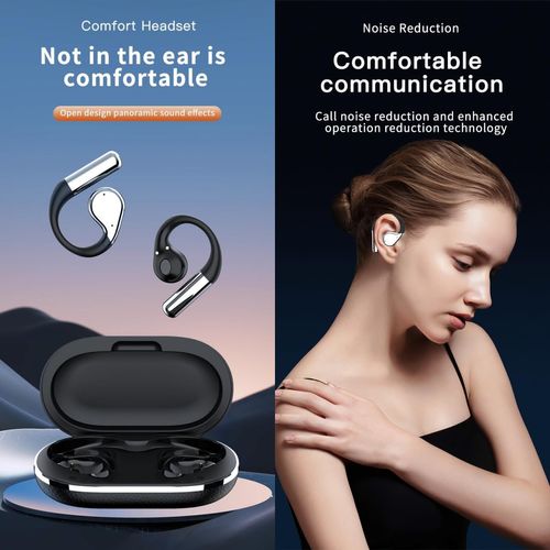 Wireless Earbuds with Ear Hooks, Open-Ear Bluetooth 5.4 Sport Headphones, Waterproof Over-Ear Buds with LCD Display and Touch Controls – Perfect for Running, Fitness, and Walking (Black)