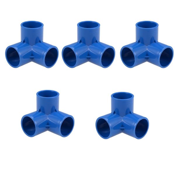 TA-VIGOR 5Pcs 3-Way Elbow PVC Pipe Fitting Furniture Grade 32mm Size Tee Corner Fittings Blue