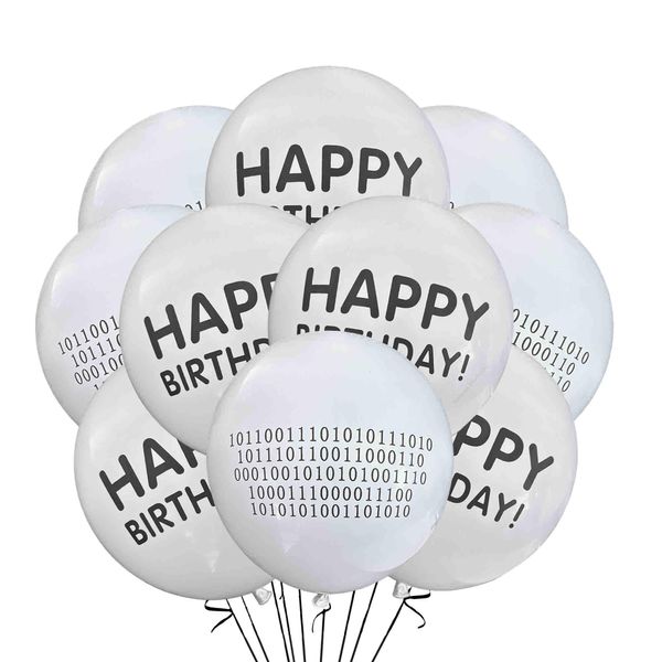 Coding Balloons Latex 12 Count, Software Engineer Birthday Party, 12 Inch Standard Size, Happy Birthday In Code Binary Number Event Decorations