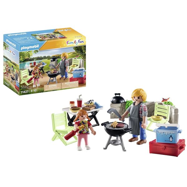 PLAYMOBIL Family Fun 71427 Shared Barbecue, Camping, Fun and Enjoyment Outdoors with the Family, with Grill, Cooking Apron and Great Accessories, Toy for Children from 4 Years