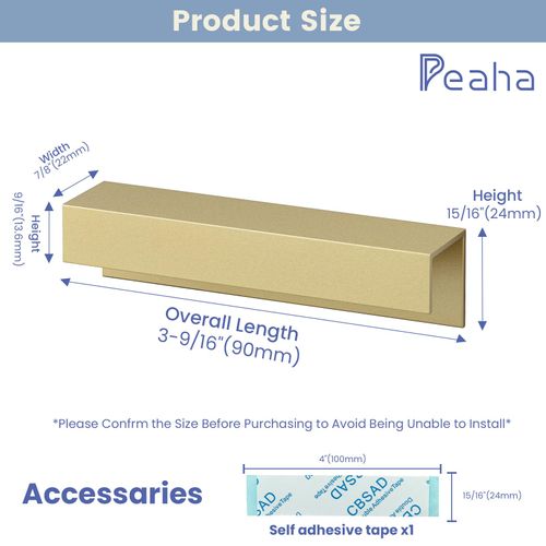 Peaha 10 Pack Self Adhesive Cabinet pulls 3 inch Gold Finger Handles for Cabinet Stick on Finger Pull Edge Pull for cabinets Drawer