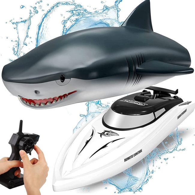 OBEST Remote Control Boat Toy, RC Port, Omnidirectional Rotation, Full Waterproof, Birthday Gift (Shark High Speed RC Boat)