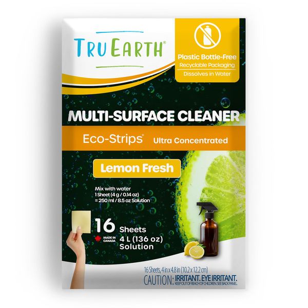 Tru Earth Multi-Surface Cleaner Eco-Strips | All Purpose Cleaner Concentrate for Multi-Use, Fresh Lemon Scent, 16 Strips