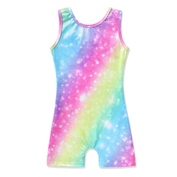 HOZIY Leotards for Girls Gymnastics Dance 4t 5t Toddler Girl Biketards Rainbow Shiny Stars Apparel Clothing Tumbling Outfits Bodysuits Kids Leo Gym Gymnastic Leotard with Shorts Sparkly Glitter