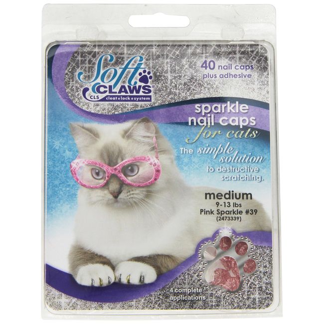 Feline Soft Claw Nail Caps, Medium, Pink Sparkle