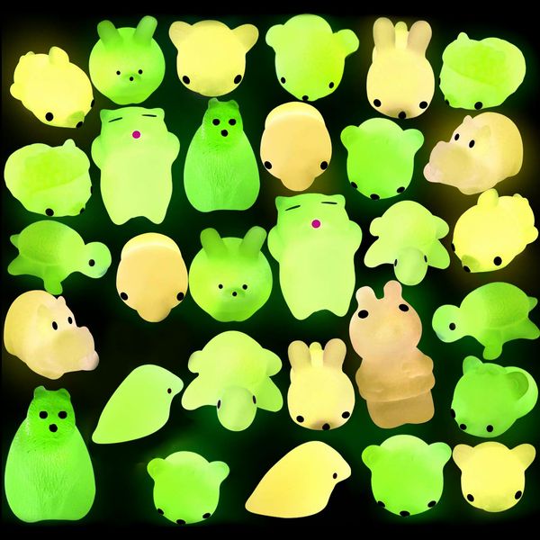 Outee 30 Pcs Mochi Animals Toys Glow in The Dark Mochi Toys Mini Stress Relief Toys Mochi Cat Relief Stress Toys Easter Gifts