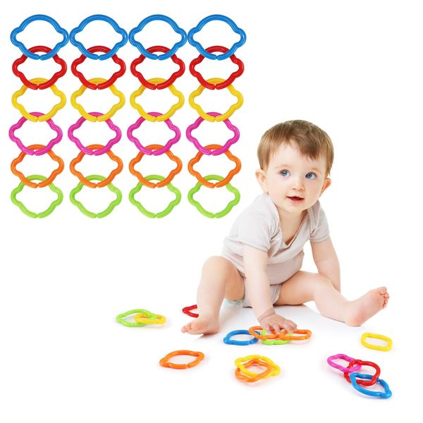 KAKIBLIN Baby Links Rings, Baby Toys Links, Hanging Stroller Ring Toy,Connecting Baby Rings Toy Links for Car Seat,Baby Stroller 24 Pcs, Ages 0 Months Plus,Travel Accessory Set (24 pcs Multicolor)