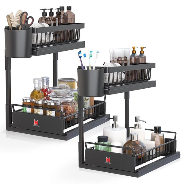 2x Under the Sink Organizer – 2-Tier Rustproof Storage Racks For Home & Kitchen