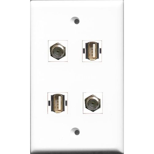 RiteAV - 2 Port Coax Cable TV- F-Type 2 Port USB A-A Wall Plate