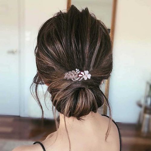 Yheakne Crystal Wedding Hair Clip Barrette Gold Rhinestone Hair Clip Bling Bridal Hair Clips Headpiece CZ Crystal Hair Clip Shiny Sparkling Bridal Hair Accessories for Women and Girls (Purple)