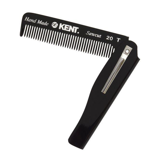 KENT Men's Foldable 20T Black Travel Comb Japanese Custom Color Thin Width Made in UK