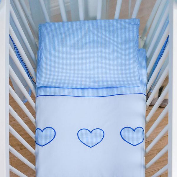 4 Piece 80x70 cm Duvet & Cover with Pillow & Pillowcase Bedding Set for Baby Crib (Heart Blue)