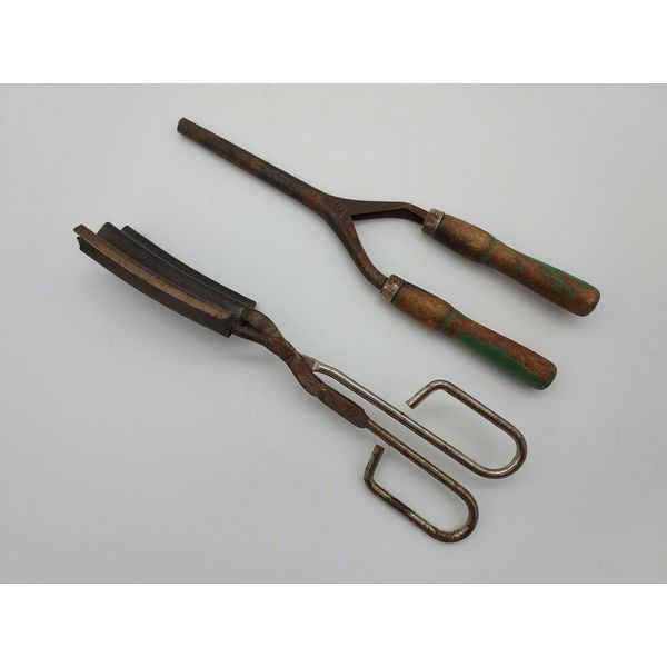 Antique 2 Set Hair Styling Curler Crimper Curling Iron Wood Handles