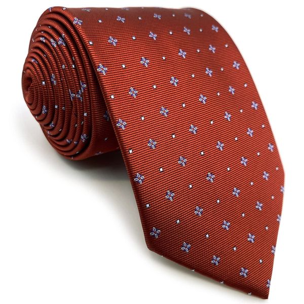 S&W SHLAX&WING Ties for Men Orange Dark Copper with Floral Pattern Classic Size