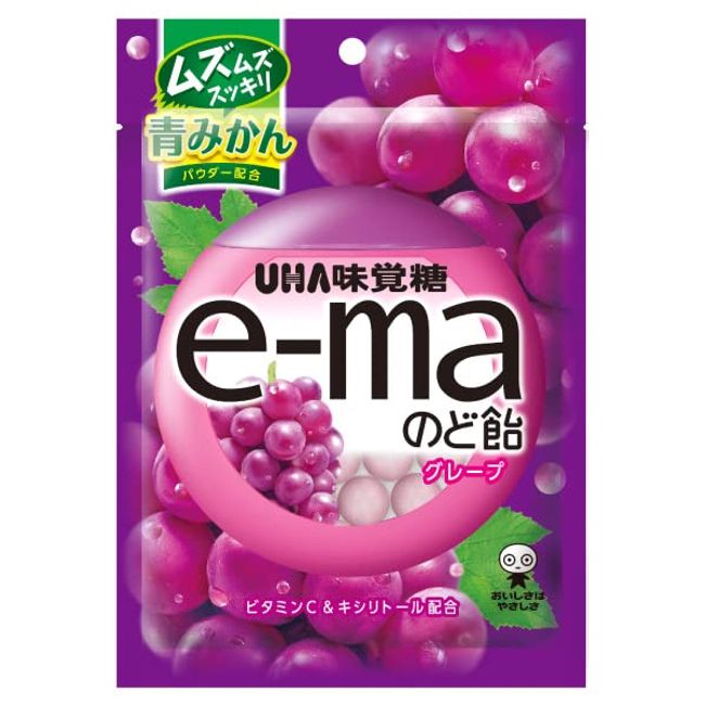 Mikakuto e-ma Throat Candy Bag, Grape, 1.8 oz (50 g) x 12 Bags (6 x 2) / Grapes