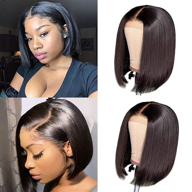 TOOCCI Bob Human Hair Wig Perücke Frauen Echthaar 4x4 Lace Front Wig Kurze Bob Gerade Echthaar Perücke Short Bob Wig 10