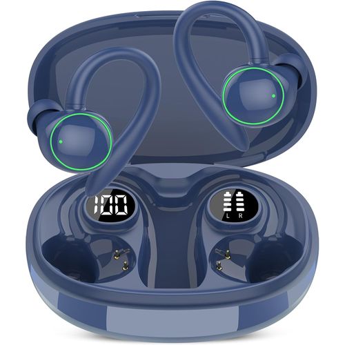 Wireless Earbuds, Bluetooth 5.3 Headphones Sport, Over Ear Buds With ENC Noise Cancelling Mic, 48H, Wireless Earphone With Earhooks, Stereo Deep Bass, IP7 Waterproof Headset for Workout Running, Blue