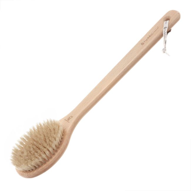 Hydrea London Body Brush – Long Handled Exfoliating Back Scrubber with Natural Bristle, Dry Brush Cellulite Remover, Exfoliating Body Scrubber, Helps Improve Lymphatic Drainage - FSC® Certified Beechwood.