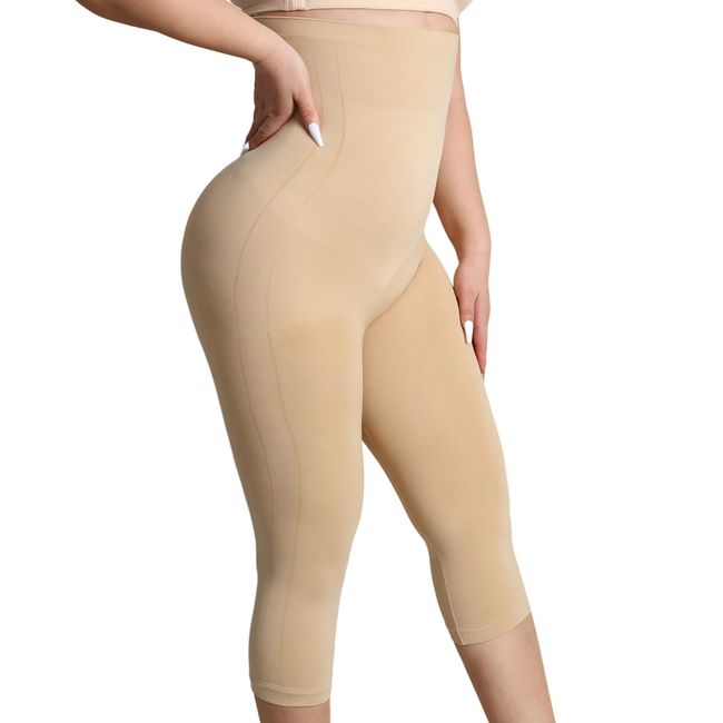 Takusun Shapewear Leggings for Women Tummy Control High Waisted Capri Body Shaper Butt Lift Thigh Slimmer Nude