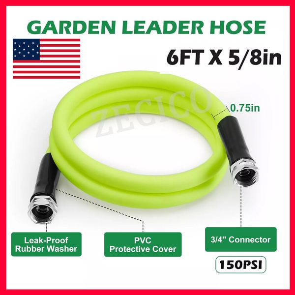 Short Garden Hose 5/8 in x 6 ft with Swivel Grip Handle and Aluminum Fittings US