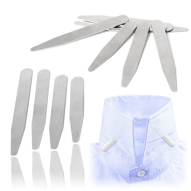 12 Pieces (4 Sizes) Stainless Steel Collar Stays Metal Collar Stiffeners for Shirts Collars Support Stays for Men Women - Silver