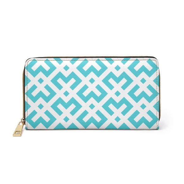 Womens Wallet, Zip Purse, White & Pastel Green Geometric - One size