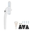 XFORT Locking Cockspur Window Handle Installation Kit in White, Left Hand UPVC Window Handle Replacement, Lockable Window Lever