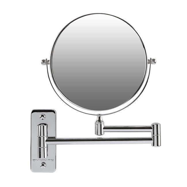 OVENTE 7" Wall Mount Makeup Mirror, 1X & 10X Magnifier, Adjustable Spinning Double Sided Round Reflection, Extend, Retractable & Folding Arm, Bathroom & Vanity Décor, Polished Chrome MNLFW70CH1X10X