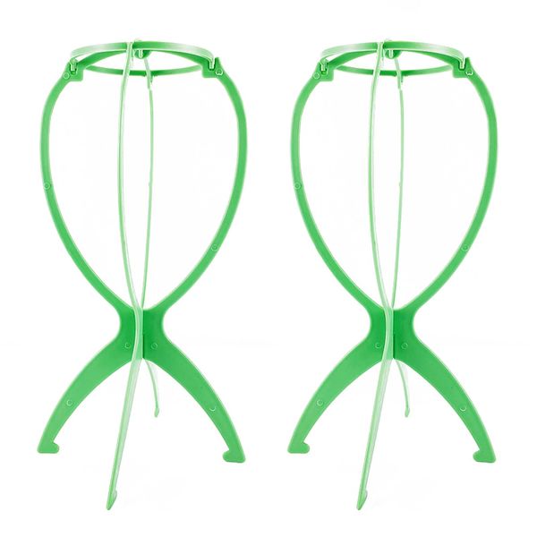 EOOCET Wig Stand, Portable Wig Holder Wig Head Stand for Multiple Wigs, Durable Display Stand Tool for Wig, Hat and Cosplay Mask, Travel Wig Stand, 2 Packs, Green