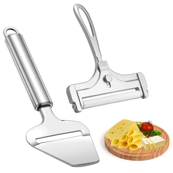 Cheese Slicer with Wire, WarmHut Stainless Steel Cheese Slicer Set and Cheese Cutter Plane for Soft, Semi-hard, Hard Cheeses Kitchen Tool, Set of 2