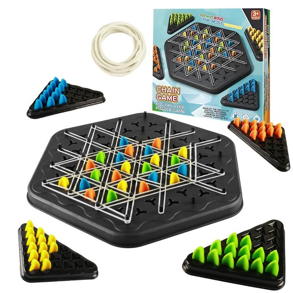 Triggle Rubber Band Game, Chain Triangle Chess Game, Educational Toy for Kids Ages 3+, Triangle Chess Interactive Game for Toddlers, Kids, Adults, Family, Party