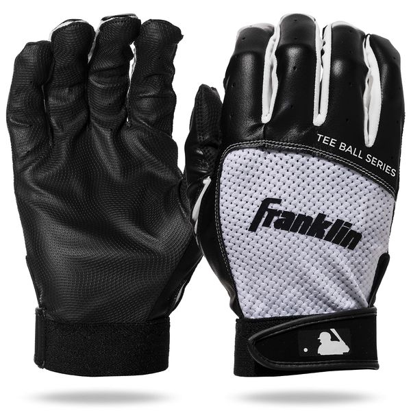 Franklin Sports Youth Teeball Batting Gloves - Youth Flex - Kids Batting Gloves for Teeball, Baseball, Softball - Black/White - Tee Ball Extra Small