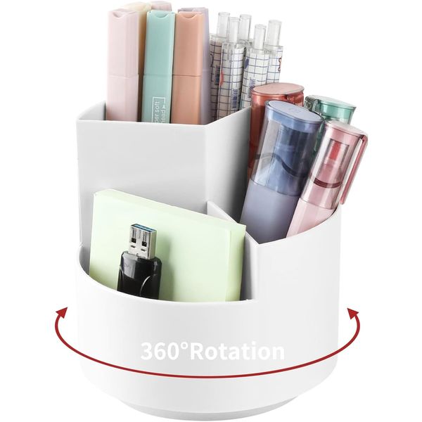 Pen Holder, 360 Degree Rotation, Pen Stand, Large Capacity, Pencil Stand, Tabletop, Office, Pentter, 3 Greed Classification Pencil Holder, Rotating Pen Holder, Multi-functional, Classification Box, Stationery Storage Box, Cosmetics, Storage, Convenient, O