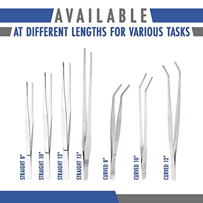 7 Inch Long Stainless Steel Curved Tweezers with Serrated Tip