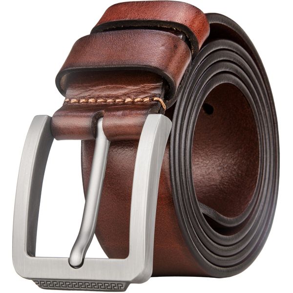 Tolumo Mens Belt Thick Full Grain Leather Belts 1.5" Wide Great for Casual Jeans Dress Work, Adjustable Classic Belt Trim to Fit 658 Brown 115cm